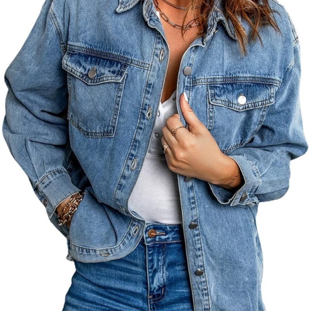 Women’s Distressed Oversized Frayed Denim Jean Jacket  size Large